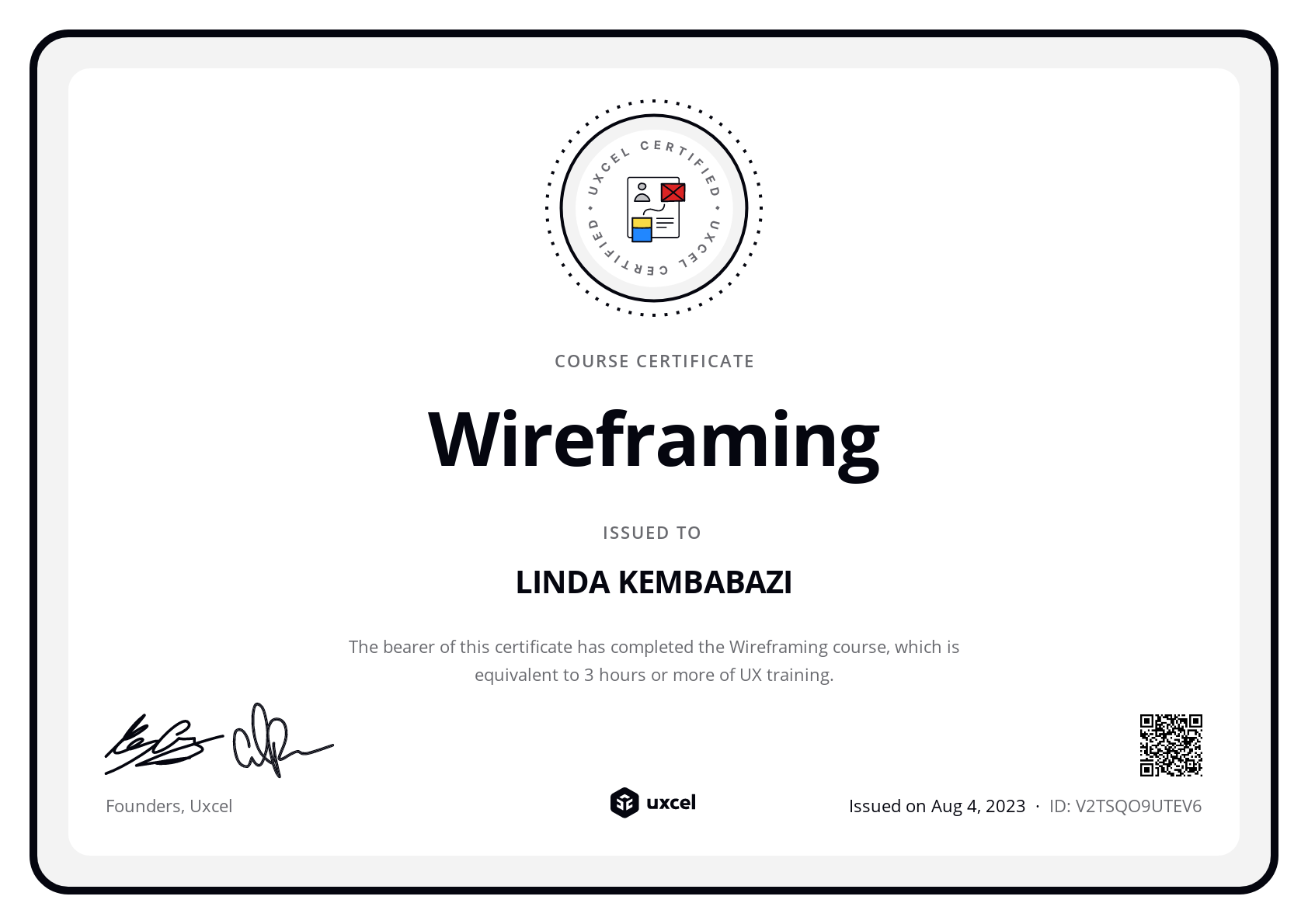 LINDA KEMBABAZI's certificate